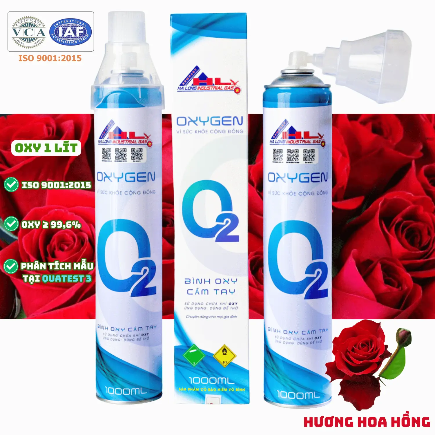 Bình Khí Oxy 1 Lít | Hương Hoa Hồng